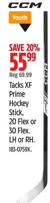Canadian Tire CCM Tacks XF Prime Hockey Stick, 20 Flex or 30 Flex. LH or RH offer