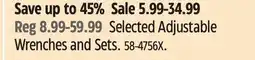 Canadian Tire Selected Adjustable Wrenches and Sets offer