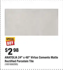 Home Depot ANATOLIA 24 x 48 Virtus Cemento Matte Rectified Porcelain Tile offer