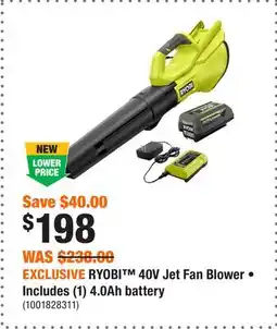 Home Depot EXCLUSIVE RYOBI 40V Jet Fan Blower • Includes (1) 4.0Ah battery offer