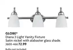 Home Hardware Diana 3 Light Vanity Fixture Satin nickel with alabaster glass shade offer