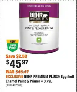 Home Depot EXCLUSIVE BEHR PREMIUM PLUS Eggshell Enamel Paint & Primer • 3.79L offer