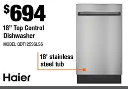 Home Depot 18 Top Control Dishwasher offer