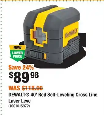 Home Depot DEWALT 40' Red Self-Leveling Cross Line Laser Leve offer