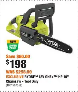 Home Depot EXCLUSIVE RYOBI 18V ONE+ HP 10 Chainsaw - Tool Only offer