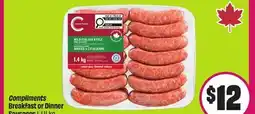 Chalo FreshCo Compliments Breakfast or Dinner Sausages 1-1.4 kg offer