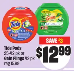 Chalo FreshCo Tide Pods 25-42 pk or Gain Flings 42 pk offer