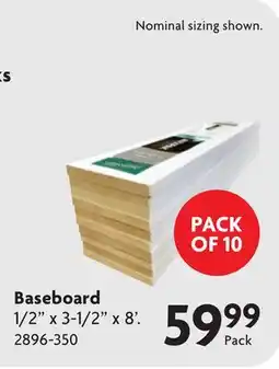 Home Hardware 1/2 x 3-1/2 x 8' Baseboard Modern Moulding Bulk Packs offer