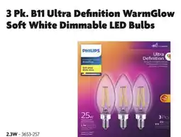 Home Hardware 2.3 W 3 Pk. B11 Ultra Definition WarmGlow Soft White Dimmable LED Bulbs offer