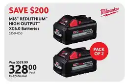 Home Hardware M18 REDLITHIUM HIGH OUTPUT XC6.0 Batteries offer