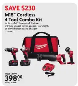 Home Hardware M18 Cordless 4 Tool Combo Kit offer