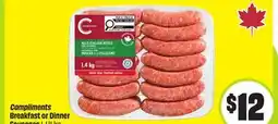 FreshCo Compliments Breakfast or Dinner Sausages 1.14 kg offer