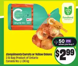 FreshCo Compliments carrots or Yellow Onions 3 lb Bag Product of Ontario Canada No. 1, 1.36 kg offer