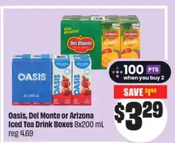 FreshCo Oasis, Del Monte or Arizona Iced Tea Drink Boxes 8X200 mL offer