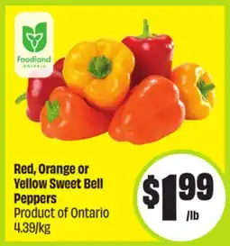 FreshCo Red, Orange or Yellow Sweet Bell peppers Product of Ontario 4.39/kg offer