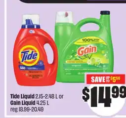 FreshCo Tide Liquid 2.15-2.48 L or Gain Liquid 4.25 L offer