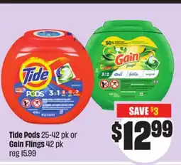 FreshCo Tide Pods 25-42 pk or Gain Flings 42 pk offer