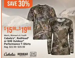 Cabela's Men's, Women's & Youth Cabela's , RedHead or SHE Outdoor Performance T-Shirts offer
