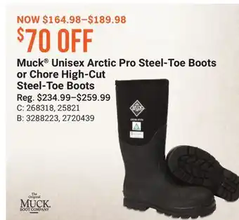 Cabela's Muck Unisex Arctic Pro Steel-Toe Boots or Chore High-Cut Steel-Toe Boots offer
