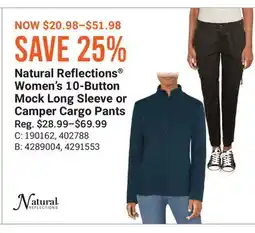 Cabela's Natural Reflections Women's 10-Button Mock Long Sleeve or Camper Cargo Pants offer