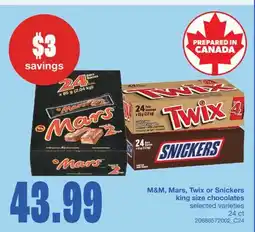 Wholesale Club M&M, MARS, TWIX OR SNICKERS KING SIZE CHOCOLATES, 24 CT offer
