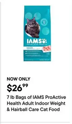 Petvalu 7 lb Bags of IAMS ProActive Health Adult Indoor Weight & Hairball Care Cat Food offer