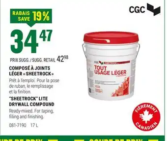 BMR COMPOSÉ À JOINTS LÉGER SHEETROCK offer