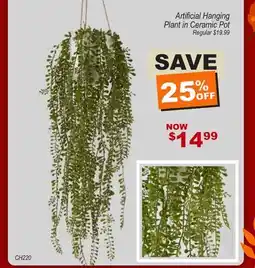 Oxford Mills Artificial Hanging Plant in Ceramic Pot offer