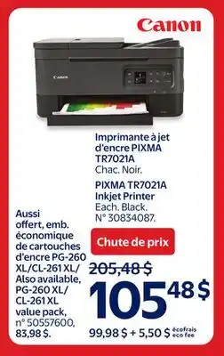 Walmart PIXMA TR7021A Inkjet Printer offer