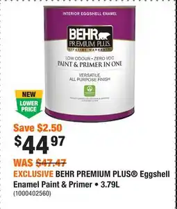 Home Depot EXCLUSIVE BEHR PREMIUM PLUS Eggshell Enamel Paint & Primer • 3.79L offer