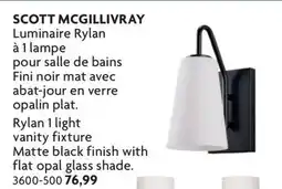 Home Hardware Rylan 1 light vanity fixture Matte black finish with flat opal glass shade offer