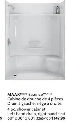 Home Hardware 4 pc. shower cabinet Left hand drain, right hand seat offer
