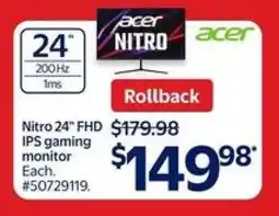 Walmart Acer Nitro 24 FHD IPS Gaming Monitor offer