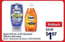 Walmart Dawn 473 mL or EZ-Squeeze 366 mL dish soap offer