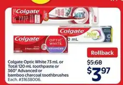 Walmart Colgate Optic White or Total Toothpaste offer