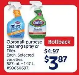 Walmart Clorox all-purpose cleaning spray or Tilex offer