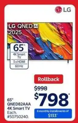 Walmart LG QNED82AAA 65 4K Smart TV offer