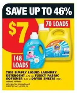 No Frills Tide Simply Liquid Laundry Detergent or Fleecy Fabric Softener offer