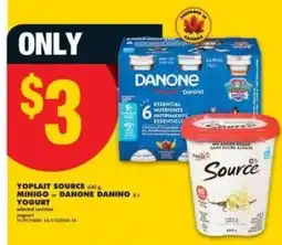 No Frills Yoplait Source 650g, Minigo or Danone Danino 6x60g Yogurt offer