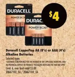 No Frills Duracell Coppertop AA (8's) or AAA (4's) Alkaline Batteries offer