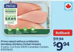 Walmart Prime raised without antibiotics boneless skinless chicken breasts offer