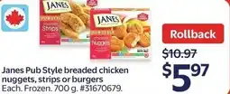 Walmart Janes Pub Style breaded chicken nuggets, strips or burgers offer