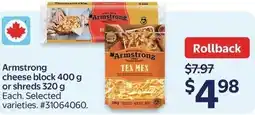 Walmart Armstrong cheese block or shreds offer