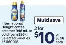 Walmart International Delight coffee creamer or cold foam offer