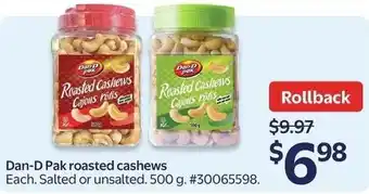 Walmart Dan-d pak roasted cashews offer