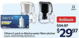 Walmart Brita filters 5-pack or marina water filter pitcher offer