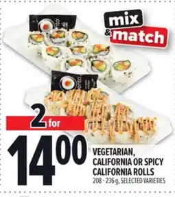 Metro VEGETARIAN, CALIFORNIA OR SPICY CALIFORNIA ROLLS offer