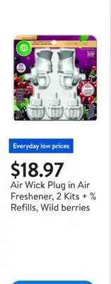 Walmart Air Wick Plug in Air Freshener, 2 Kits + % Refills, Wild berries offer
