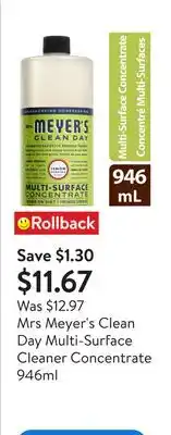 Walmart Mrs Meyer's Clean Day Multi-Surface Cleaner Concentrate 946ml offer