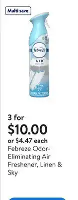 Walmart Febreze Odor-Eliminating Air Freshener, Linen & Sky offer
